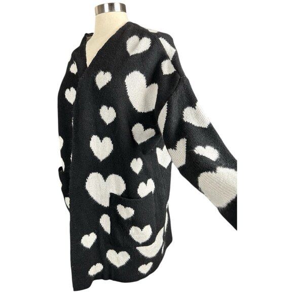 Maeve Anthropologie Sweater Womens XS Cardigan hearts black white open casual - Picture 11 of 15